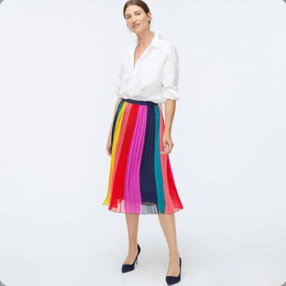 J. Crew  Sunburst Pleated Midi Skirt in Rainbow